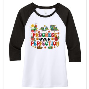 Progress Over Perfection Friends Hungry Caterpillar Teacher Butterfly Women's Tri-Blend 3/4-Sleeve Raglan Shirt