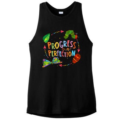 Progress Over Perfection Very Hungry Caterpillar Teacher Ladies PosiCharge Tri-Blend Wicking Tank