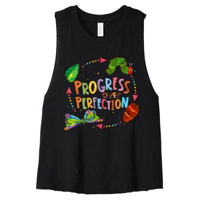 Progress Over Perfection Very Hungry Caterpillar Teacher Women's Racerback Cropped Tank