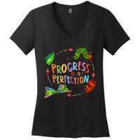 Progress Over Perfection Very Hungry Caterpillar Teacher Women's V-Neck T-Shirt