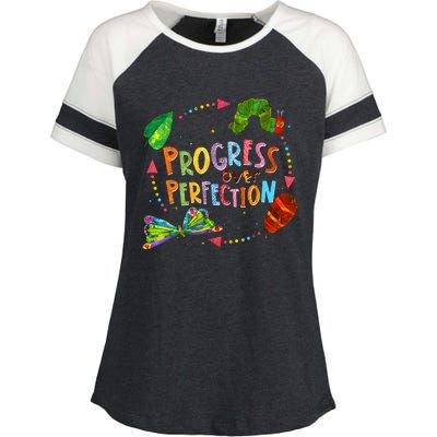 Progress Over Perfection Very Hungry Caterpillar Teacher Enza Ladies Jersey Colorblock Tee