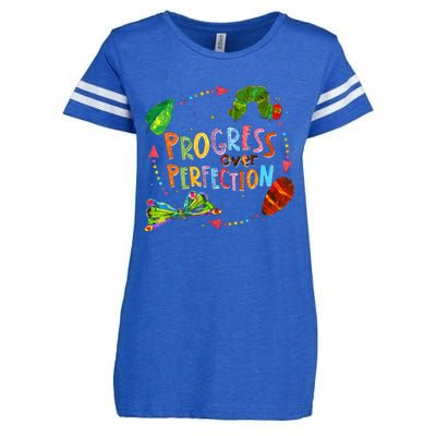 Progress Over Perfection Very Hungry Caterpillar Teacher Enza Ladies Jersey Football T-Shirt