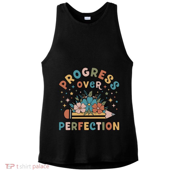 Progress Over Perfection | Teacher Wildflower Back To School Ladies PosiCharge Tri-Blend Wicking Tank
