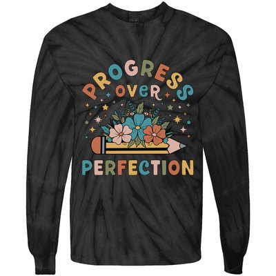 Progress Over Perfection | Teacher Wildflower Back To School Tie-Dye Long Sleeve Shirt