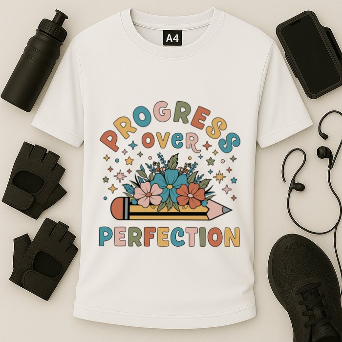 Progress Over Perfection | Teacher Wildflower Back To School Cooling Performance Crew T-Shirt