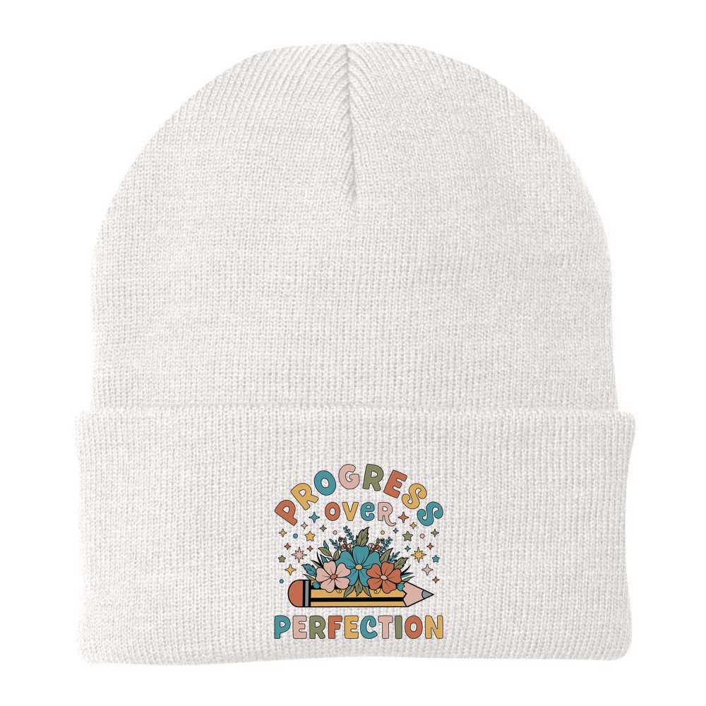 Progress Over Perfection | Teacher Wildflower Back To School Beanie