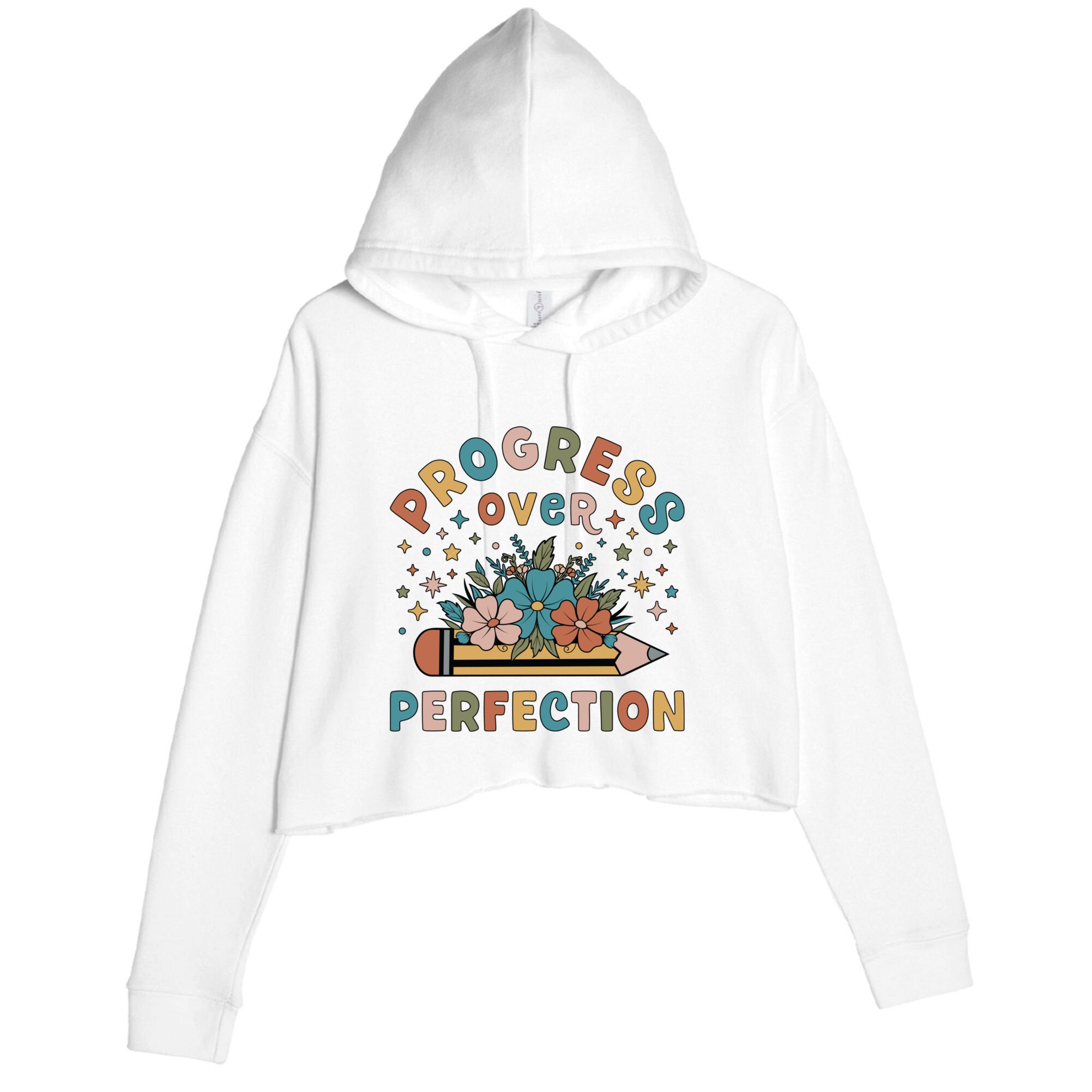 Progress Over Perfection | Teacher Wildflower Back To School Crop Fleece Hoodie