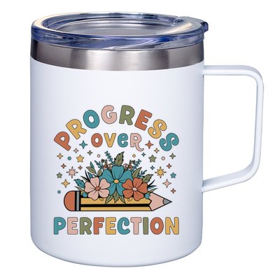 Progress Over Perfection | Teacher Wildflower Back To School 12oz Stainless Steel Coffee Mug