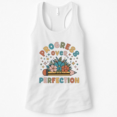 Progress Over Perfection | Teacher Wildflower Back To School Womens Tank Top