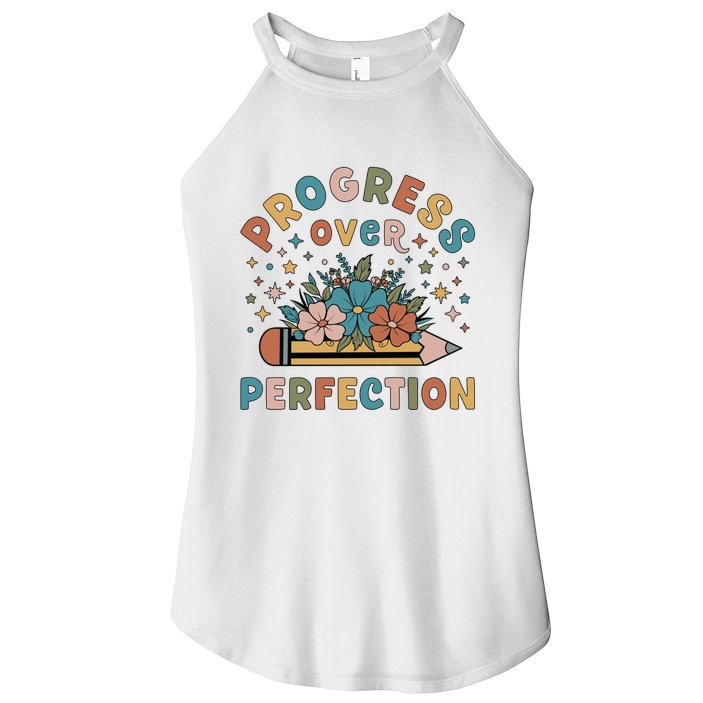 Progress Over Perfection | Teacher Wildflower Back To School Women's Perfect Tri Rocker Tank