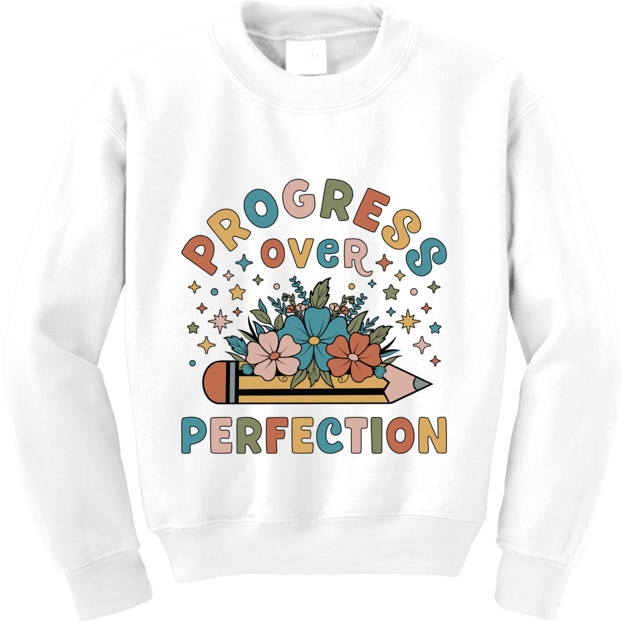 Progress Over Perfection | Teacher Wildflower Back To School Kids Sweatshirt