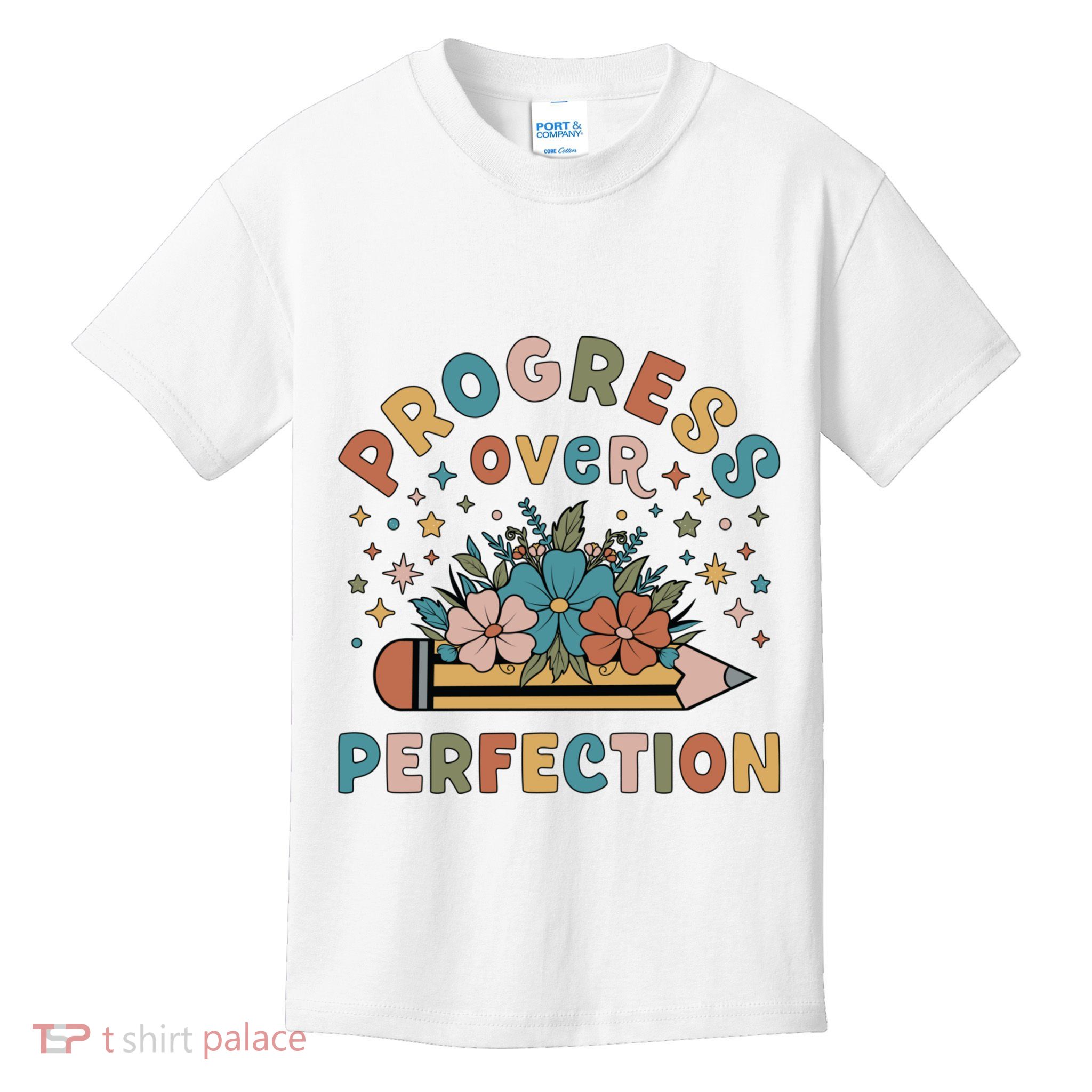 Progress Over Perfection | Teacher Wildflower Back To School Kids T-Shirt