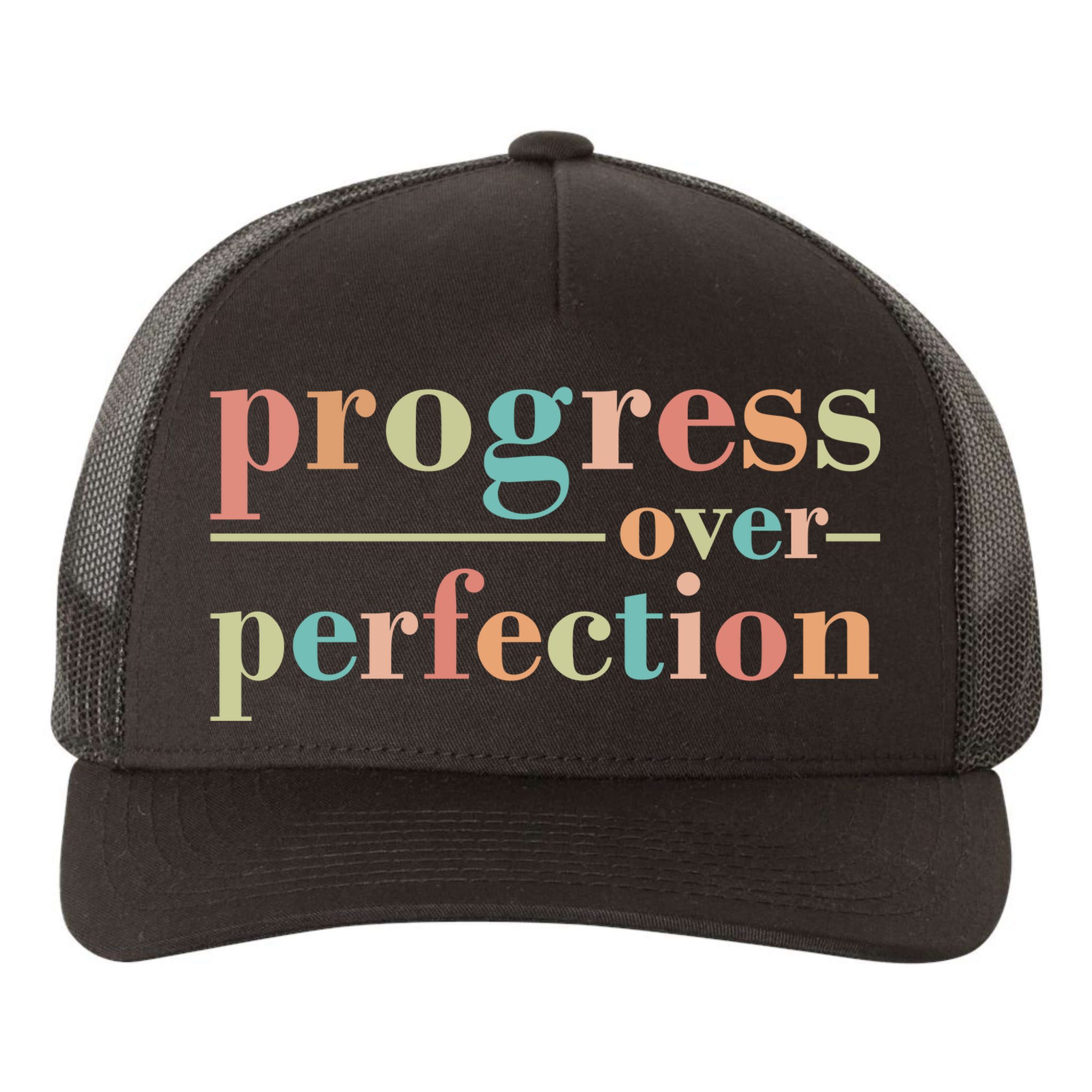 Progress Over Perfection Quote Yupoong Adult 5-Panel Trucker Hat