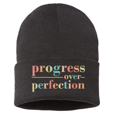 Progress Over Perfection Quote Sustainable Knit Beanie