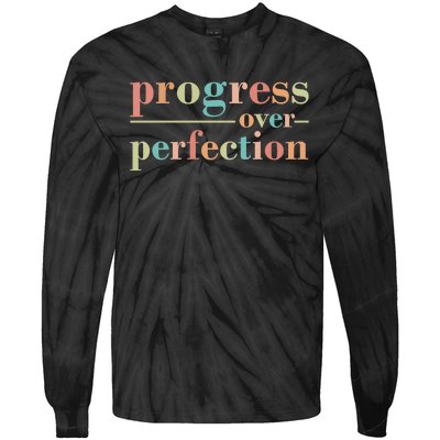 Progress Over Perfection Quote Tie-Dye Long Sleeve Shirt