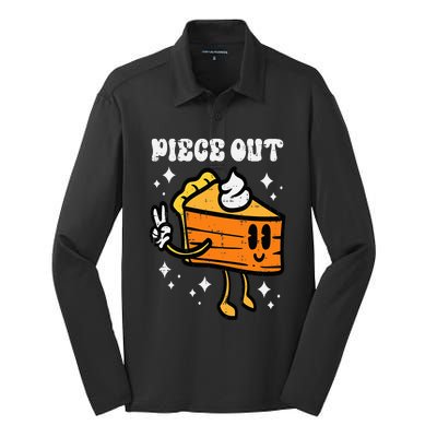 Piece Out Pumpkin Pie Funny Retro Thanksgiving Silk Touch Performance Long Sleeve Polo