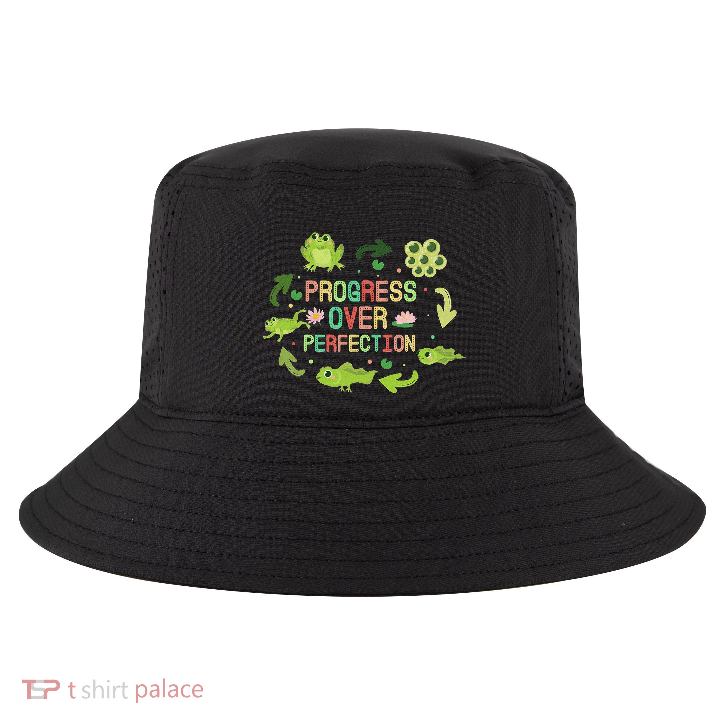 Progress Over Perfection Frog Back To School Teacher Cool Comfort Performance Bucket Hat