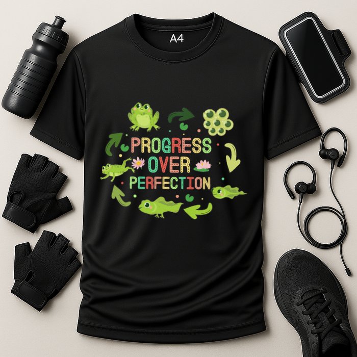 Progress Over Perfection Frog Back To School Teacher Cooling Performance Crew T-Shirt