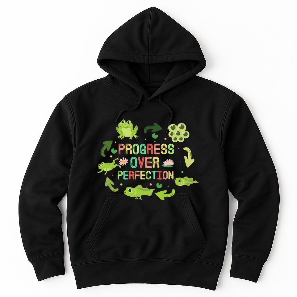 Progress Over Perfection Frog Back To School Teacher Hoodie