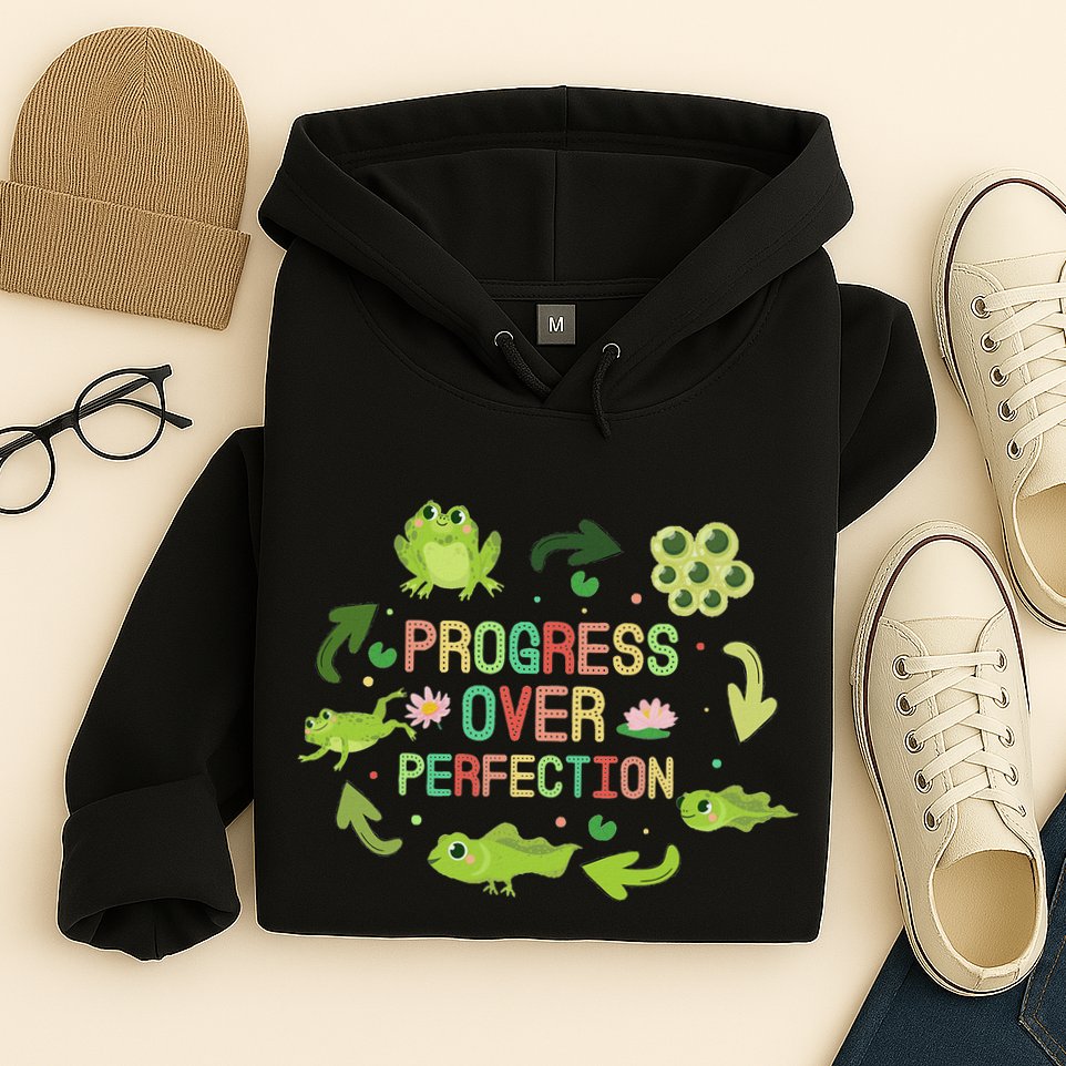 Progress Over Perfection Frog Back To School Teacher Hoodie