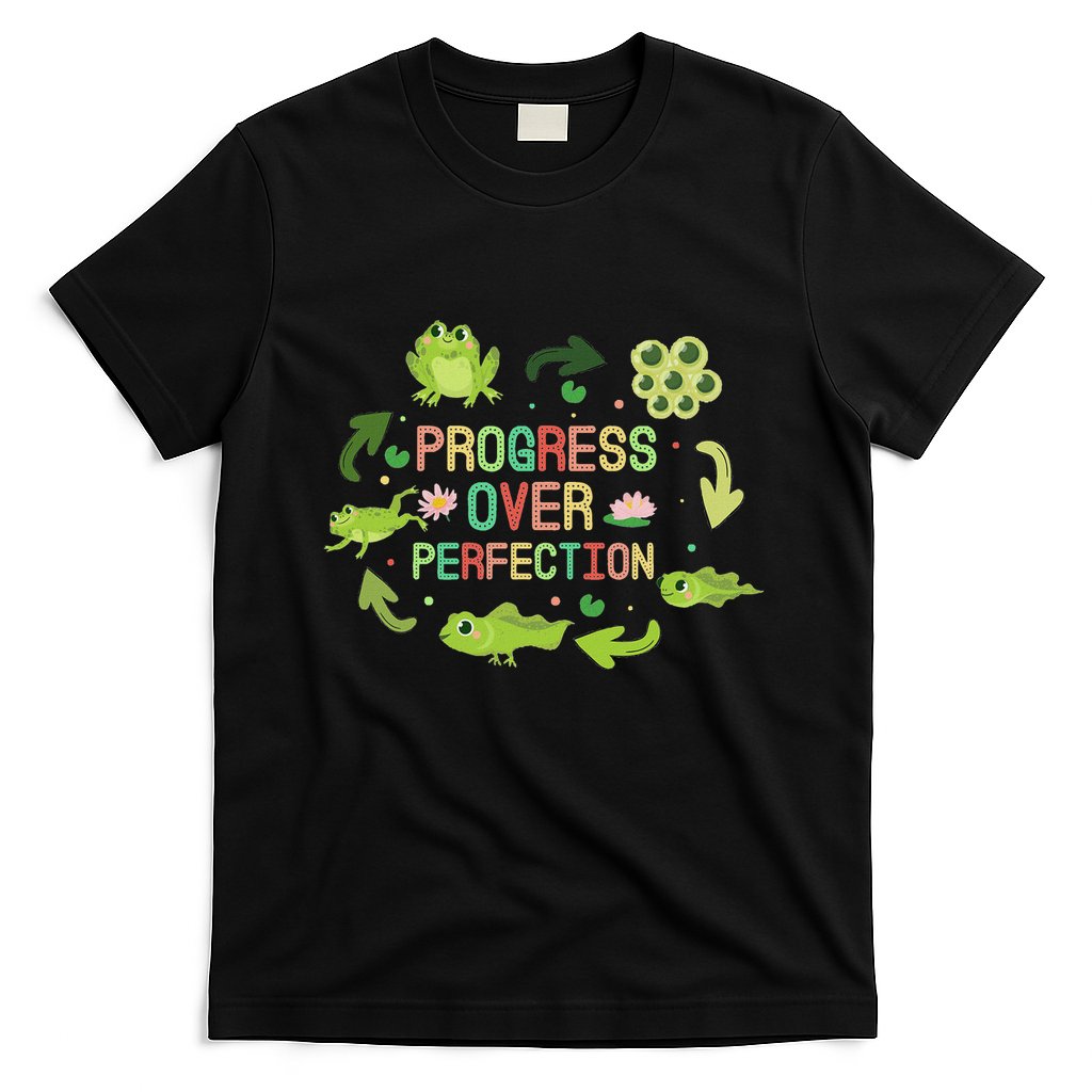 Progress Over Perfection Frog Back To School Teacher T-Shirt