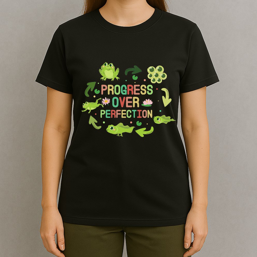 Progress Over Perfection Frog Back To School Teacher T-Shirt