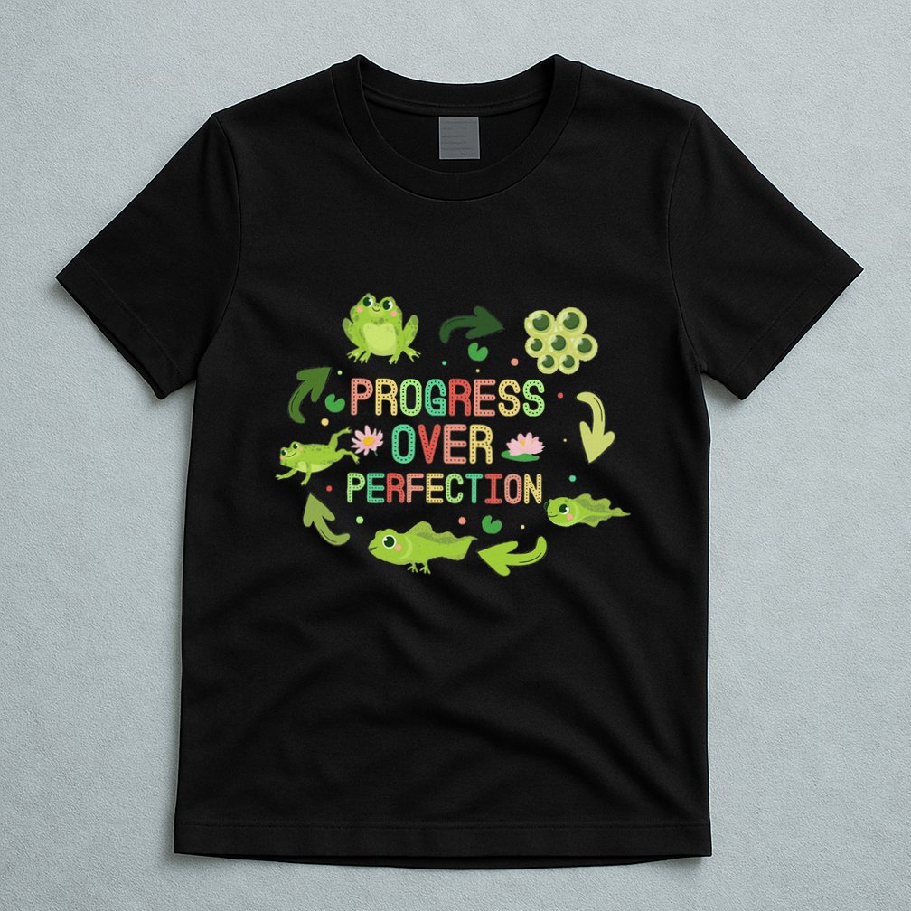 Progress Over Perfection Frog Back To School Teacher T-Shirt