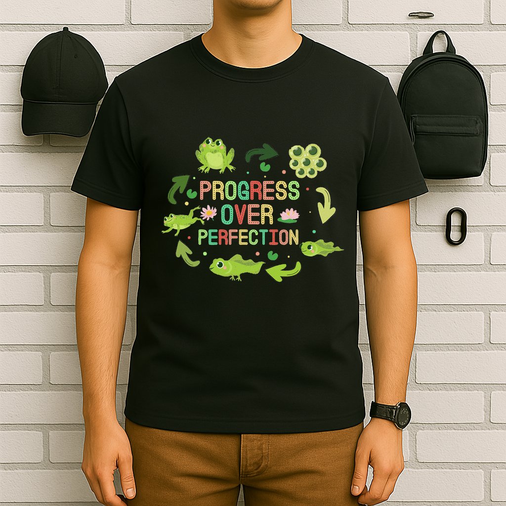 Progress Over Perfection Frog Back To School Teacher T-Shirt