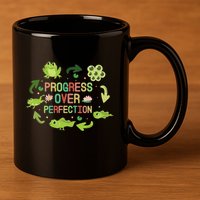 Progress Over Perfection Frog Back To School Teacher 11oz C Handle Ceramic Mug