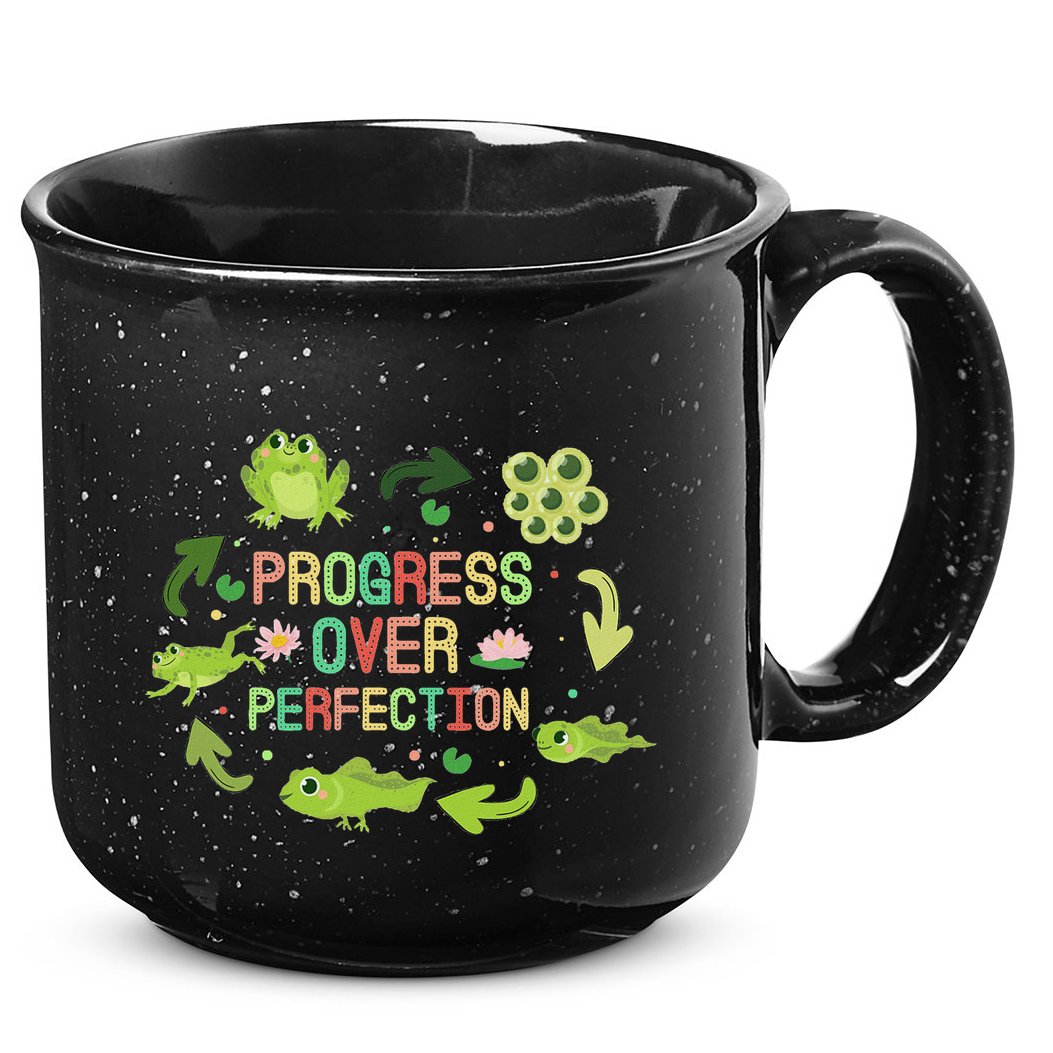 Progress Over Perfection Frog Back To School Teacher 15oz Campfire Ceramic Mug