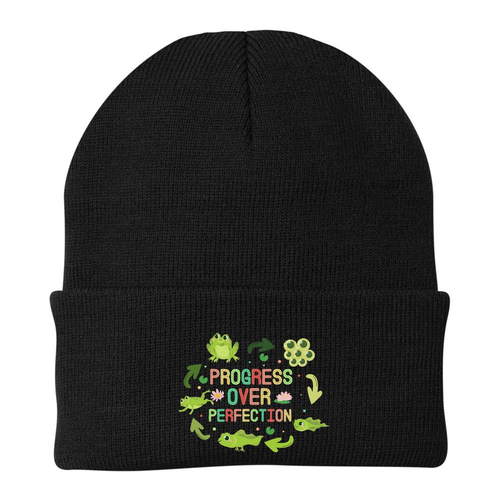 Progress Over Perfection Frog Back To School Teacher Beanie