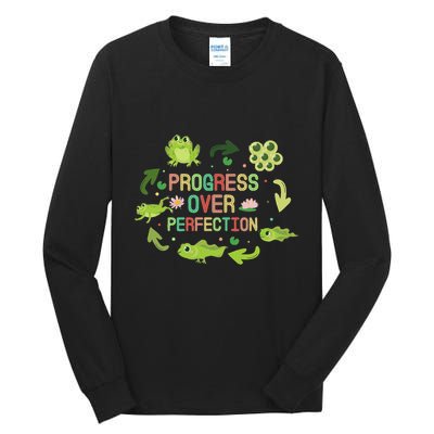 Progress Over Perfection Frog Back To School Teacher Tall Long Sleeve T-Shirt