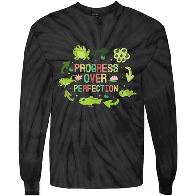Progress Over Perfection Frog Back To School Teacher Tie-Dye Long Sleeve Shirt