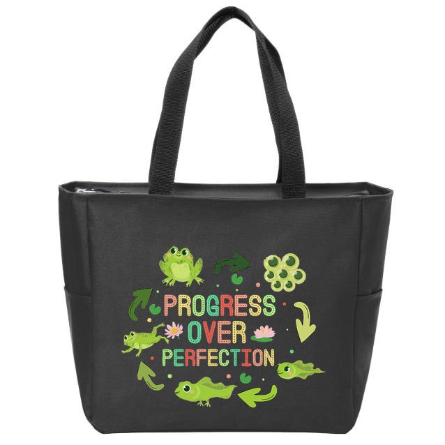 Progress Over Perfection Frog Back To School Teacher Zip Tote Bag