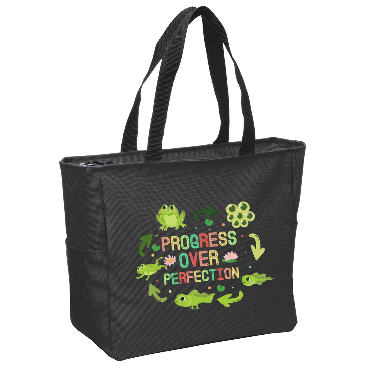 Progress Over Perfection Frog Back To School Teacher Zip Tote Bag