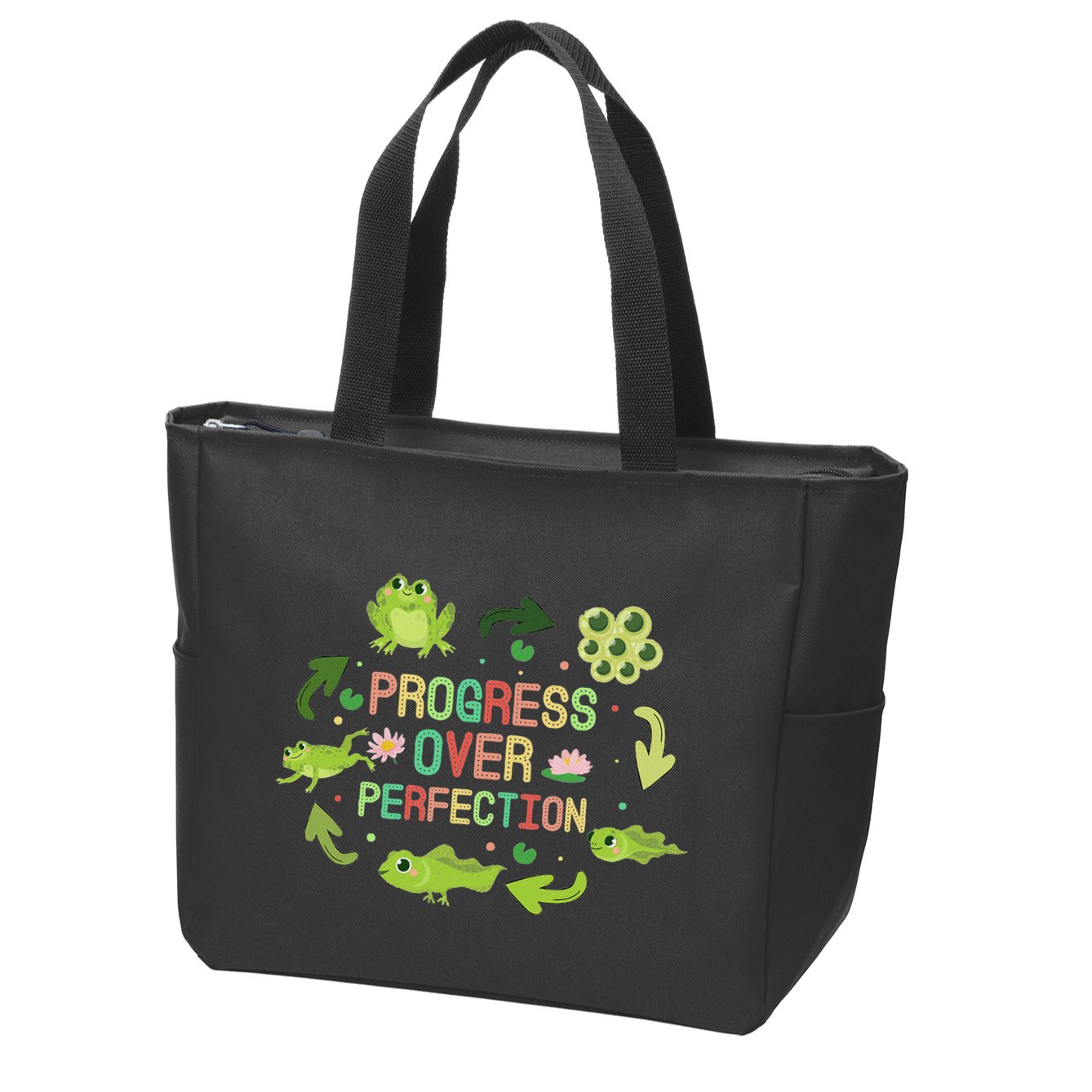 Progress Over Perfection Frog Back To School Teacher Zip Tote Bag