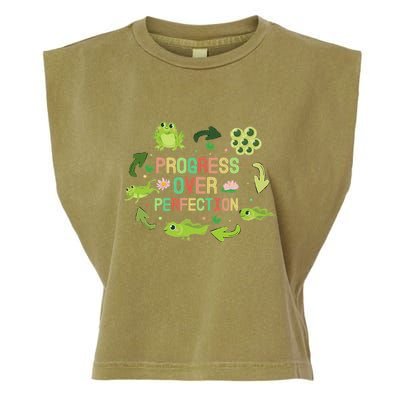 Progress Over Perfection Frog Back To School Teacher Garment-Dyed Women's Muscle Tee