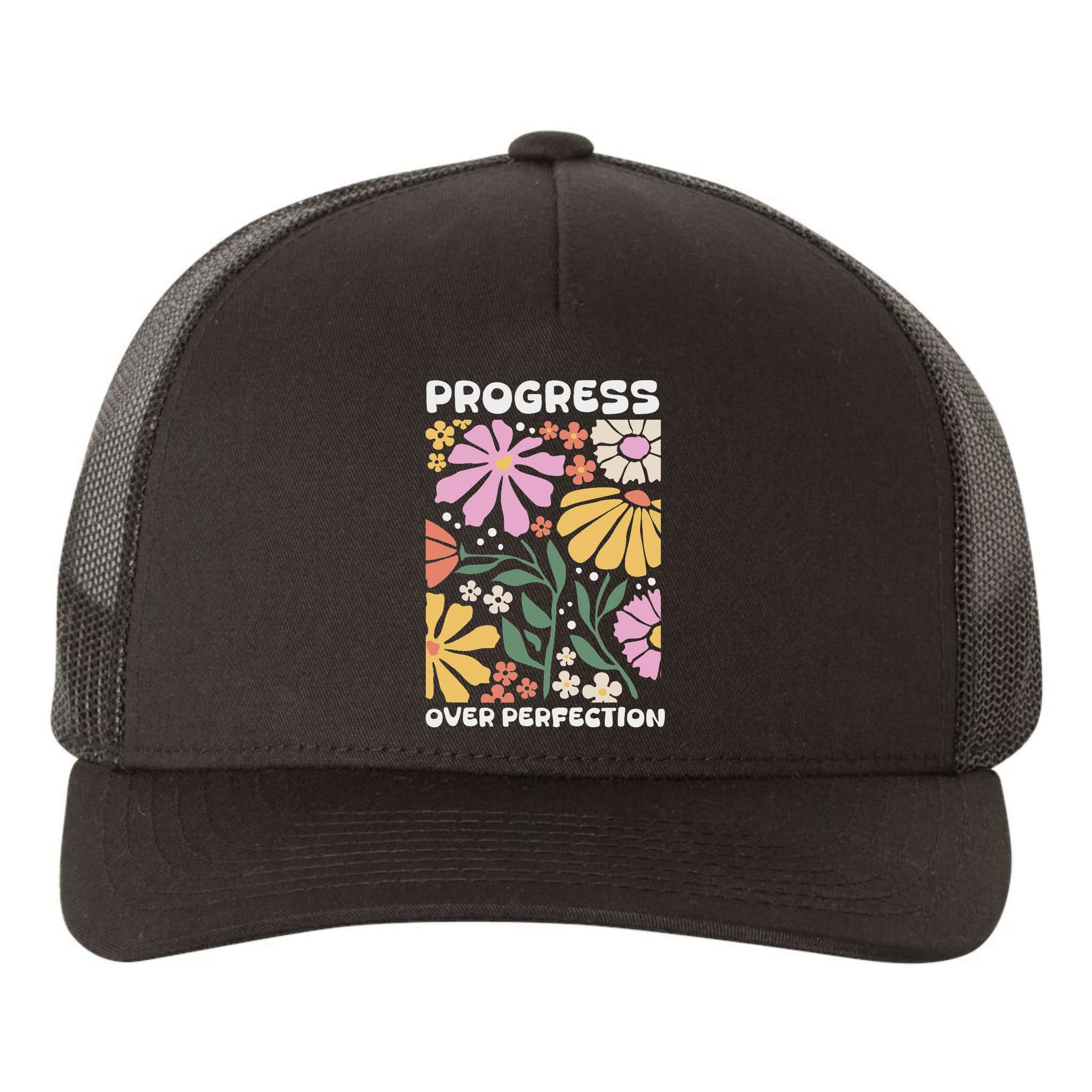Progress Over Perfection Aba Therapist Behavior Rbt Floral Yupoong Adult 5-Panel Trucker Hat