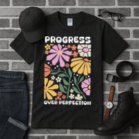 Progress Over Perfection Aba Therapist Behavior Rbt Floral Tall T-Shirt