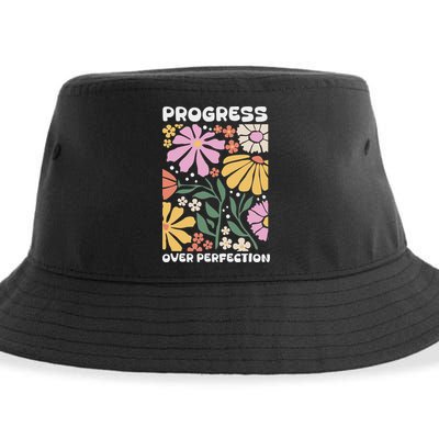 Progress Over Perfection Aba Therapist Behavior Rbt Floral Sustainable Bucket Hat