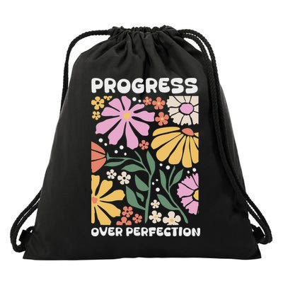 Progress Over Perfection Aba Therapist Behavior Rbt Floral Drawstring Bag