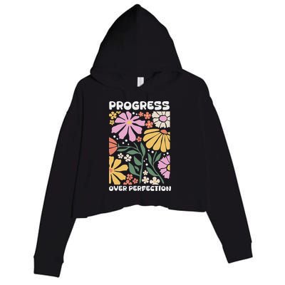 Progress Over Perfection Aba Therapist Behavior Rbt Floral Crop Fleece Hoodie