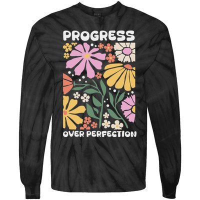 Progress Over Perfection Aba Therapist Behavior Rbt Floral Tie-Dye Long Sleeve Shirt