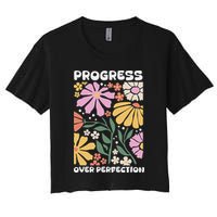 Progress Over Perfection Aba Therapist Behavior Rbt Floral Women's Crop Top Tee
