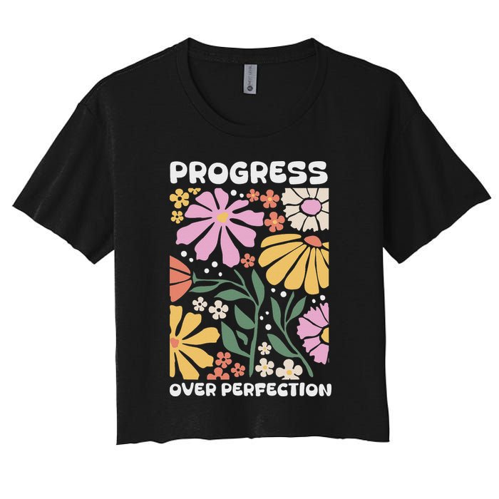 Progress Over Perfection Aba Therapist Behavior Rbt Floral Women's Crop Top Tee