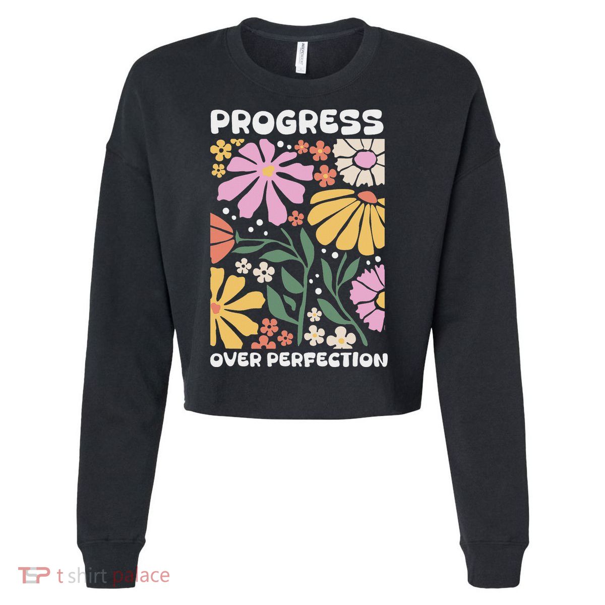 Progress Over Perfection Aba Therapist Behavior Rbt Floral Cropped Pullover Crew