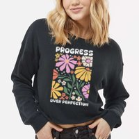 Progress Over Perfection Aba Therapist Behavior Rbt Floral Cropped Pullover Crew