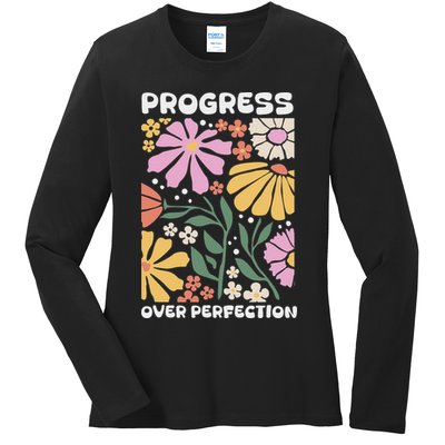 Progress Over Perfection Aba Therapist Behavior Rbt Floral Ladies Long Sleeve Shirt