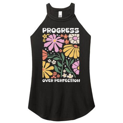 Progress Over Perfection Aba Therapist Behavior Rbt Floral Women's Perfect Tri Rocker Tank