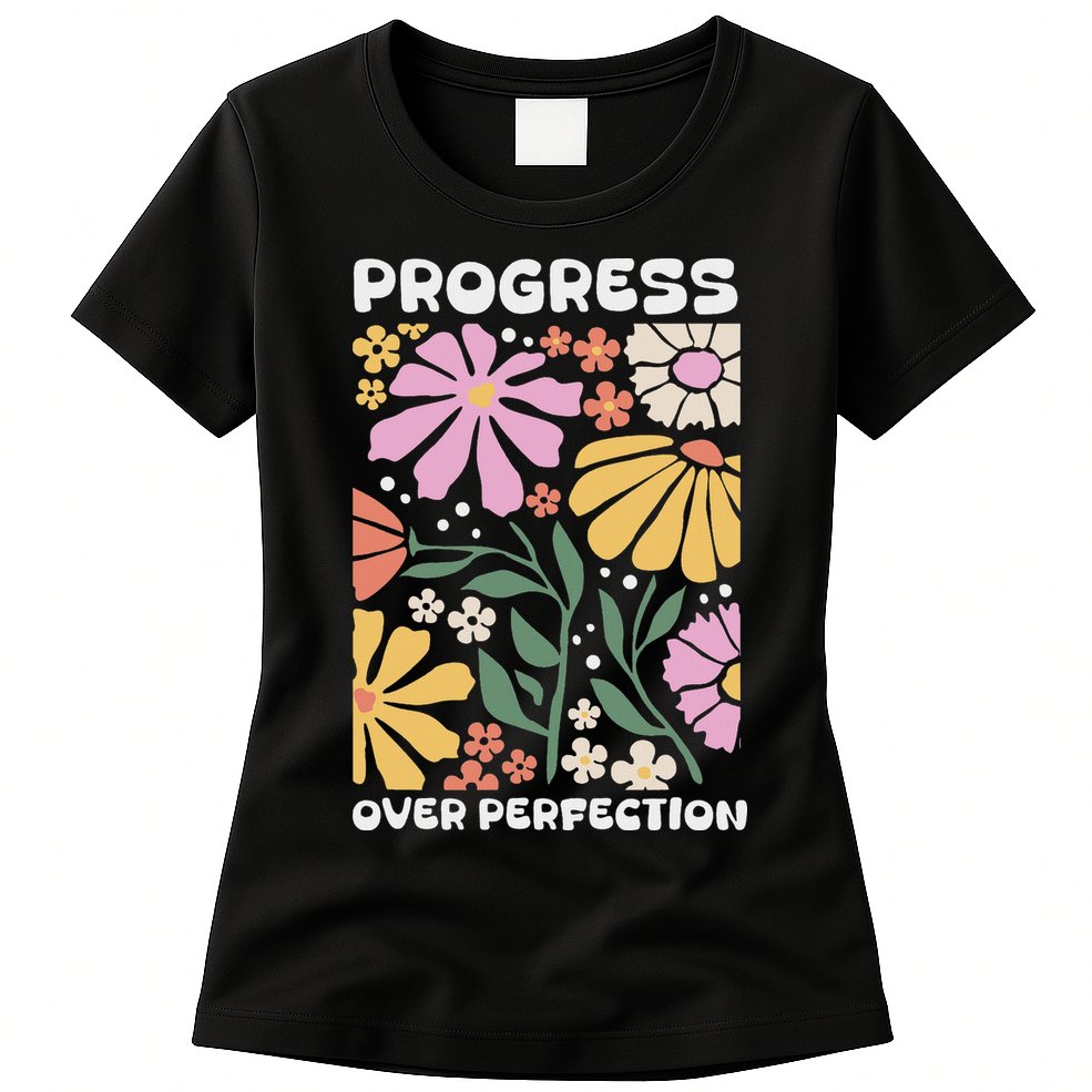 Progress Over Perfection Aba Therapist Behavior Rbt Floral Womens T-Shirt